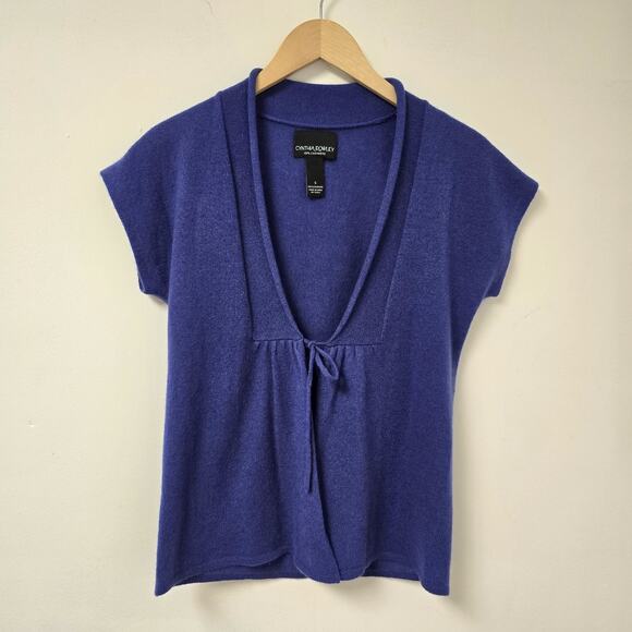 Cynthia Rowley Cardigan Sweater Small Tie Front Purple 100% Cashmere Preppy - Picture 1 of 10